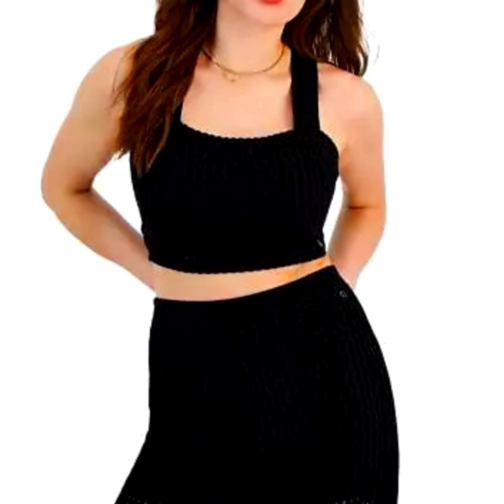 Guess Los Angeles  Crochet Black Tie Around Halter Top